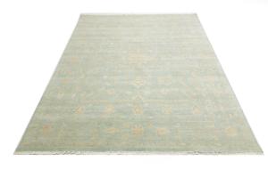 Muted Aqua Blue Floral Transitional 8X10 Oriental Rug