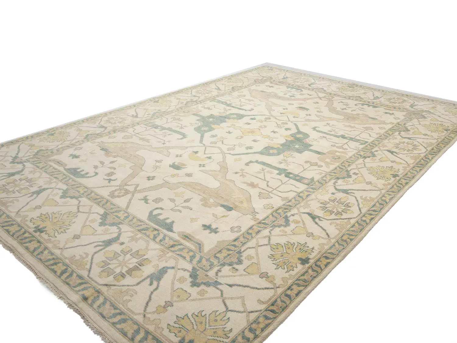 Muted Ivory Floral 12x18 Oushak Oriental Rug