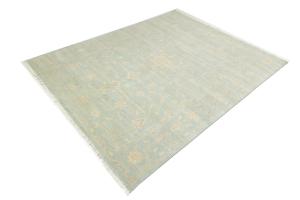 Muted Aqua Blue Floral Transitional 8X10 Oriental Rug
