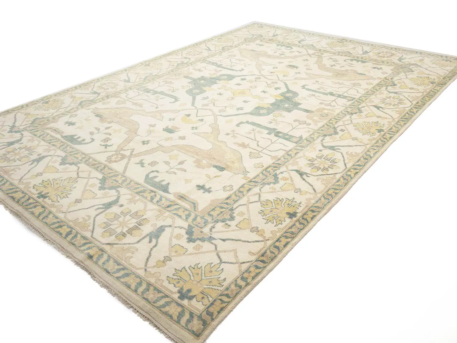 Muted Ivory Floral 12x18 Oushak Oriental Rug