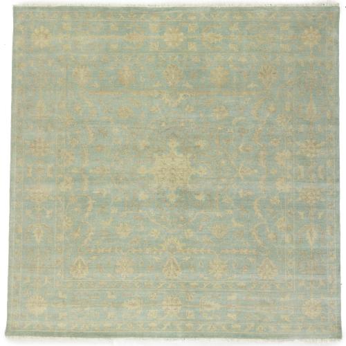 Muted Aqua Blue Floral 8x8Transitional Oriental Square Rug