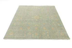 Muted Aqua Blue Floral 8x8Transitional Oriental Square Rug