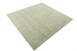 Muted Aqua Blue Floral 8x8Transitional Oriental Square Rug