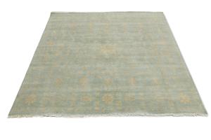 Muted Aqua Blue Floral 8x8Transitional Oriental Square Rug