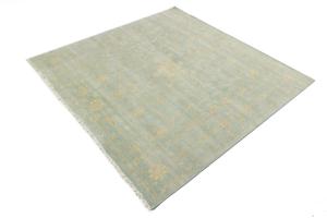 Muted Aqua Blue Floral 8x8Transitional Oriental Square Rug