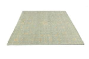 Muted Aqua Blue Floral 8x8Transitional Oriental Square Rug