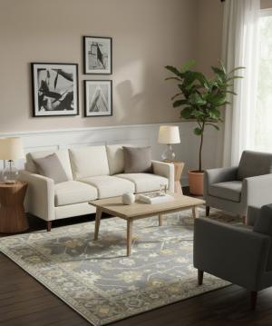 9'2 x 11'11 Muted Colorfast Hand Knotted Oushak Chobi Wool Rug