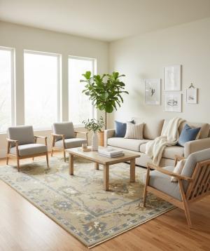 8'11 x 11'10 Colorfast Oushak Chobi Hand Knotted Wool Rug