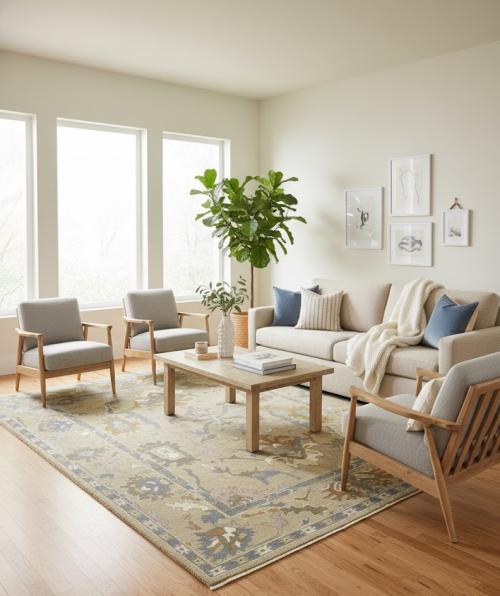 8'11 x 11'10 Colorfast Oushak Chobi Hand Knotted Wool Rug