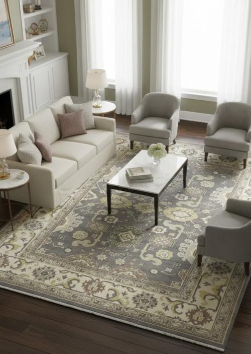 Muted Floral 9'5X12'0 Oushak Chobi Oriental Rug