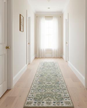 2'6 X 9'10 Floral Hand Knotted Muted Oushak Wool Runner Rug