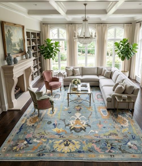 12'0 x 14'8 Colorfast Hand Knotted Oushak Chobi Wool Rug