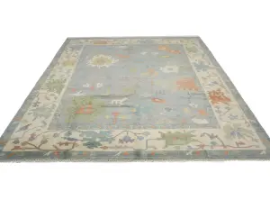 Muted Floral Colorfast 12X15 Oushak Oriental Rug