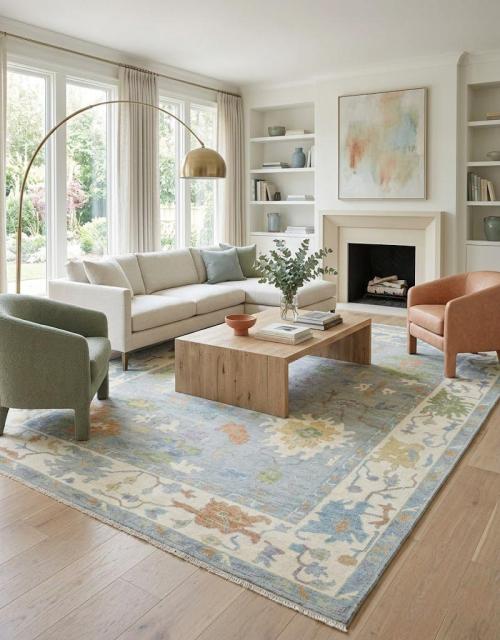 Muted Floral Colorfast 12X15 Oushak Oriental Rug