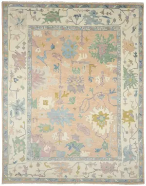 Muted Peach Floral Colorfast 12X15 Oushak Oriental Rug