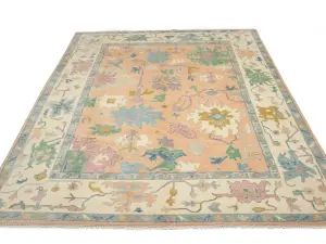 Muted Peach Floral Colorfast 12X15 Oushak Oriental Rug