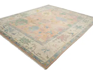 Muted Peach Floral Colorfast 12X15 Oushak Oriental Rug