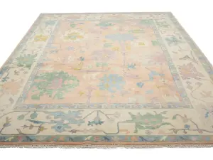 Muted Peach Floral Colorfast 12X15 Oushak Oriental Rug