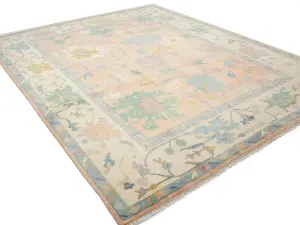 Muted Peach Floral Colorfast 12X15 Oushak Oriental Rug