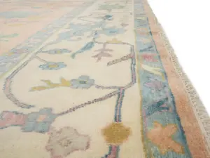 Muted Peach Floral Colorfast 12X15 Oushak Oriental Rug