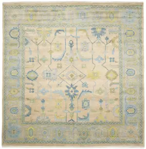 Peach Floral Colorfast 12X12 Oushak Oriental Square Rug