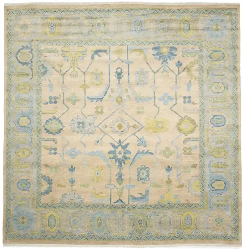 Peach Floral Colorfast 12X12 Oushak Oriental Square Rug