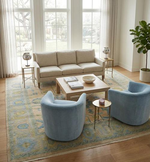 Peach Floral Colorfast 12X12 Oushak Oriental Square Rug