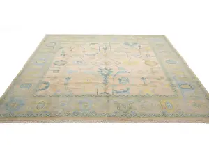 Peach Floral Colorfast 12X12 Oushak Oriental Square Rug