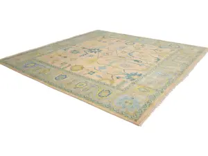 Peach Floral Colorfast 12X12 Oushak Oriental Square Rug