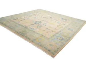 Peach Floral Colorfast 12X12 Oushak Oriental Square Rug