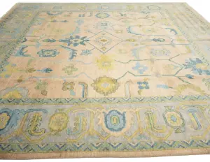 Peach Floral Colorfast 12X12 Oushak Oriental Square Rug