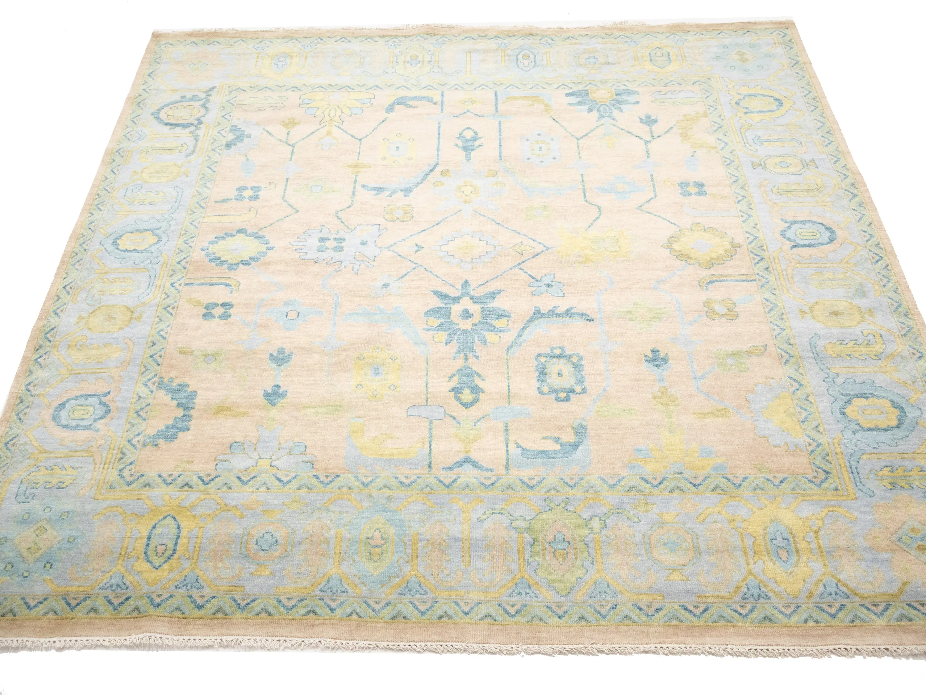 Peach Floral Colorfast 12X12 Oushak Chobi Oriental Square Rug