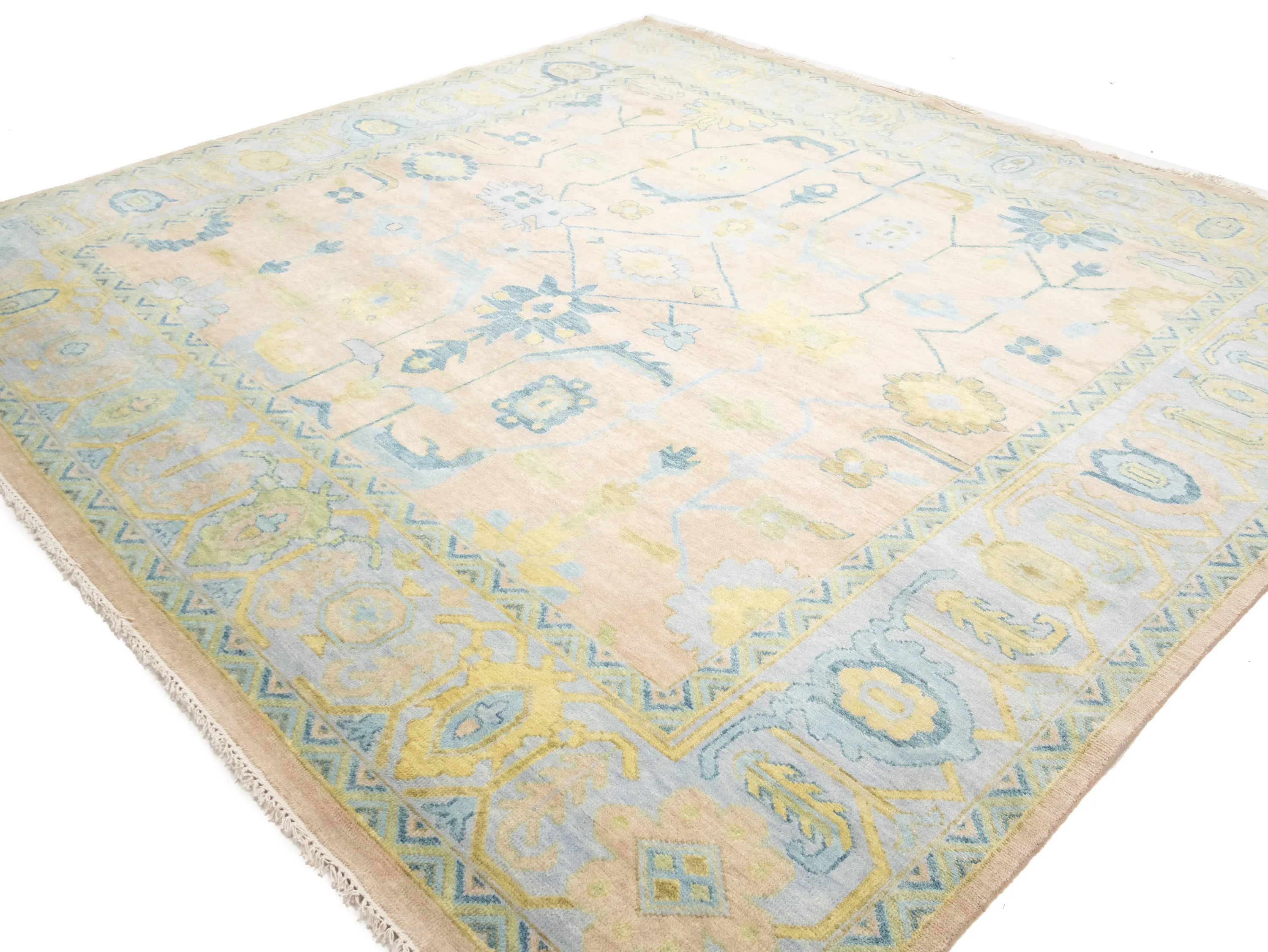 Peach Floral Colorfast 12X12 Oushak Chobi Oriental Square Rug