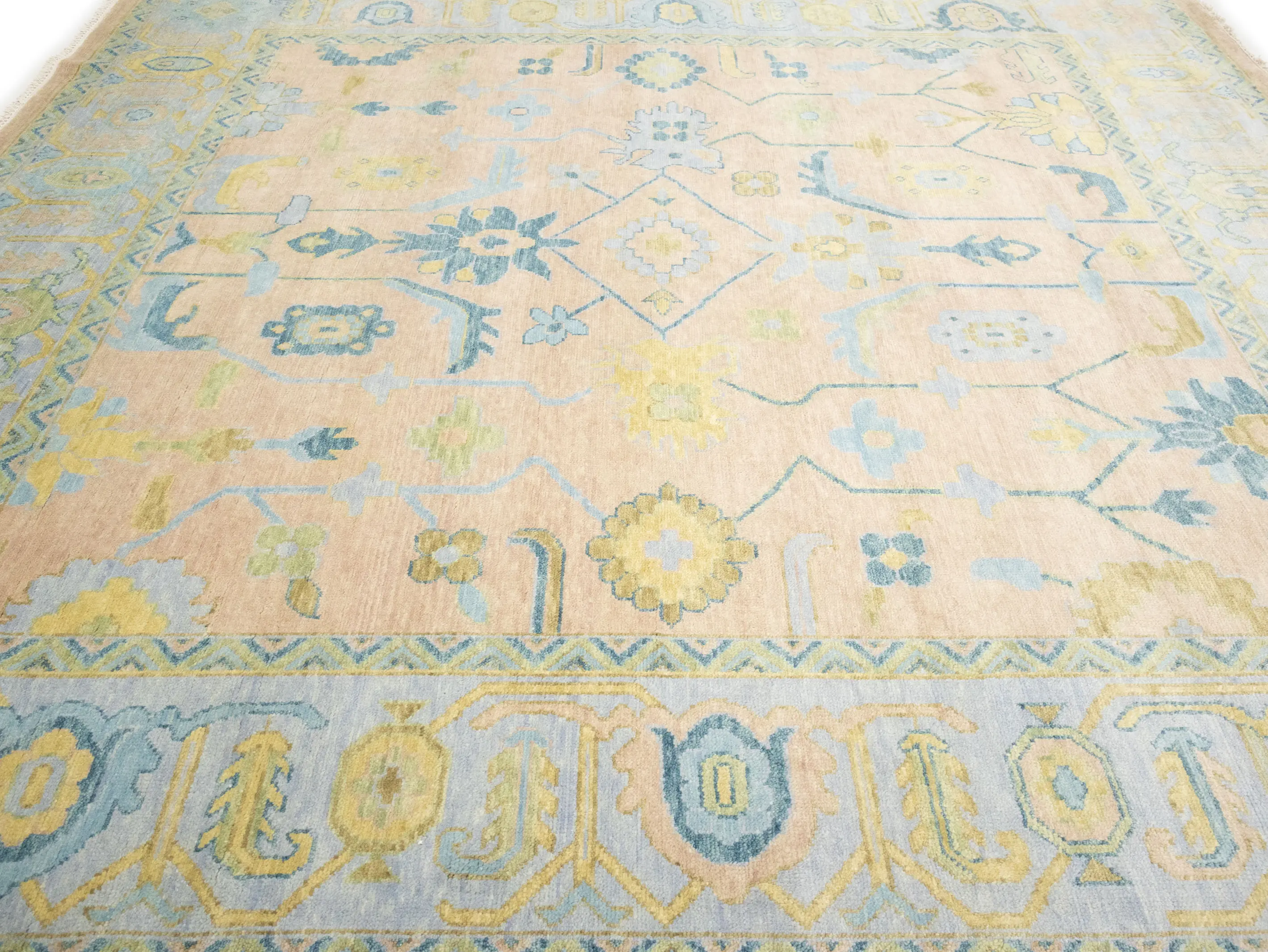Peach Floral Colorfast 12X12 Oushak Chobi Oriental Square Rug
