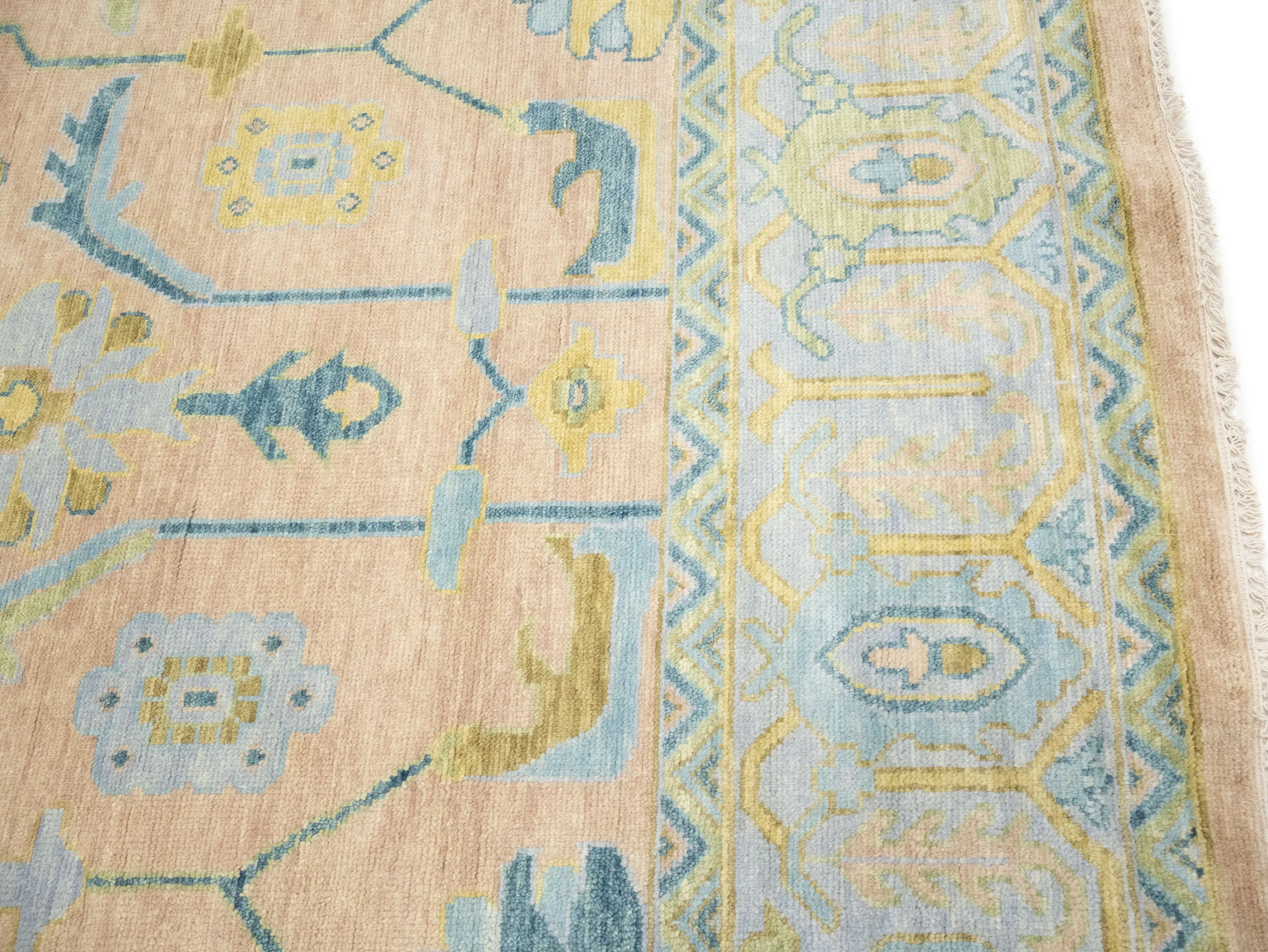 Peach Floral Colorfast 12X12 Oushak Chobi Oriental Square Rug