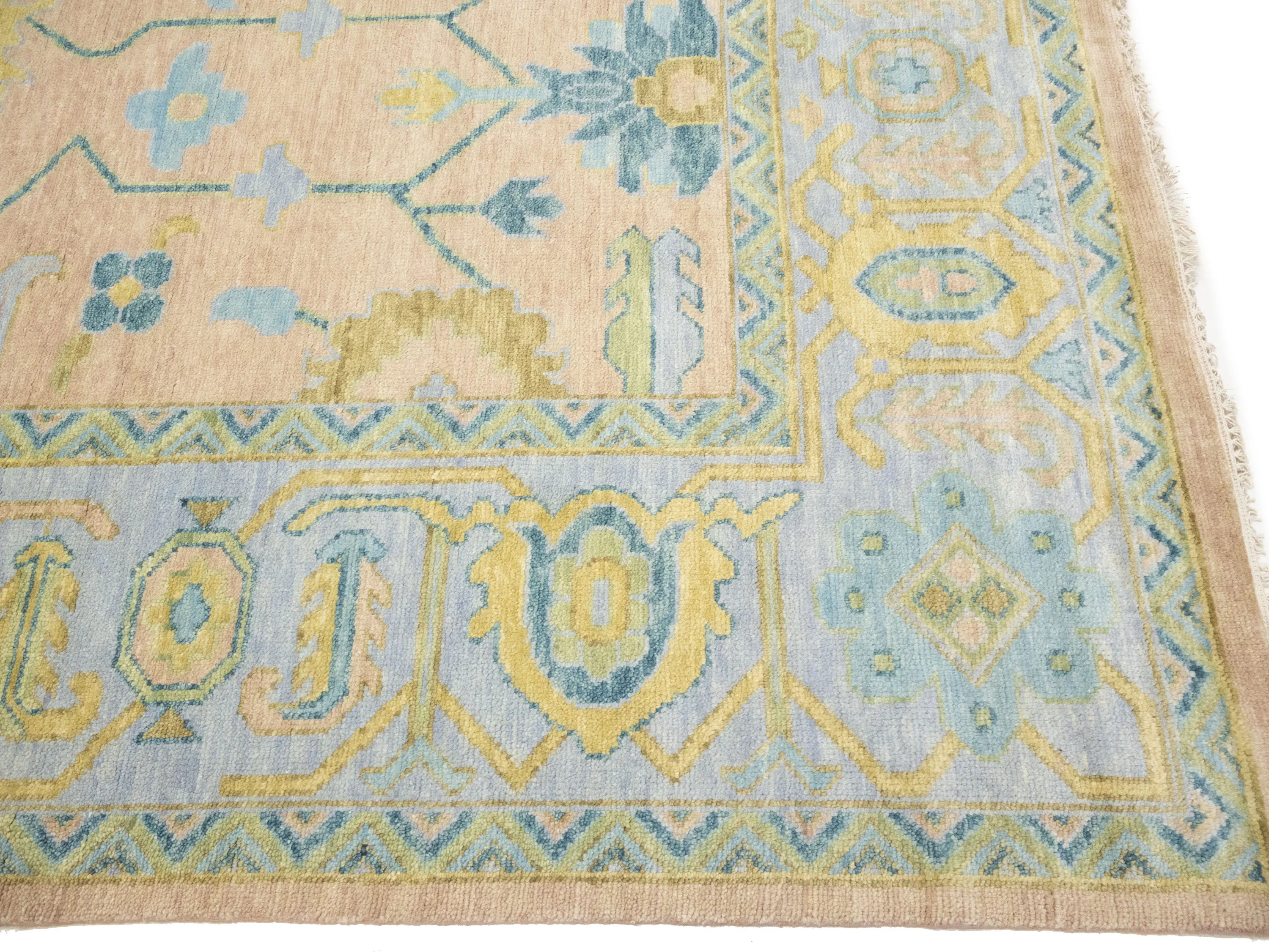 Peach Floral Colorfast 12X12 Oushak Chobi Oriental Square Rug