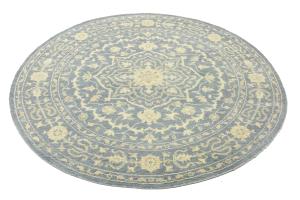 Muted Gray Floral 8X8 Transitional Oriental Round Rug