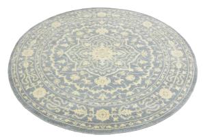 Muted Gray Floral 8X8 Transitional Oriental Round Rug
