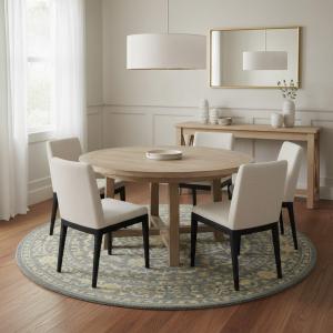 Muted Gray Floral 8X8 Transitional Oriental Round Rug