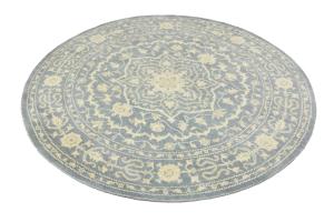 Muted Gray Floral 8X8 Transitional Oriental Round Rug