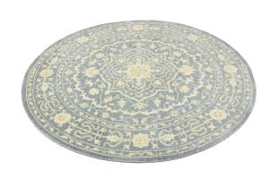Muted Gray Floral 8X8 Transitional Oriental Round Rug