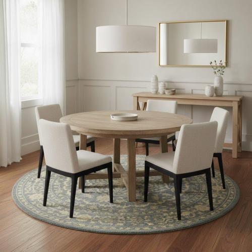 Muted Gray Floral 8X8 Transitional Oriental Round Rug