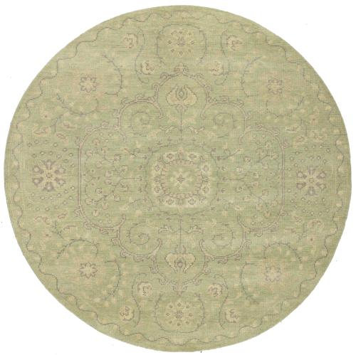 Muted Light Green Floral 6X6 Transitional Oriental Round Rug