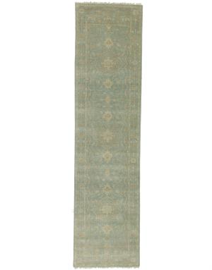 Muted Aqua Blue Floral Transitional 3X10 Oriental Runner Rug