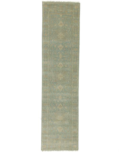 Muted Aqua Blue Floral Transitional 3X10 Oriental Runner Rug