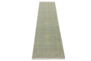 Muted Aqua Blue Floral Transitional 3X10 Oriental Runner Rug