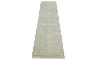 Muted Aqua Blue Floral Transitional 3X10 Oriental Runner Rug