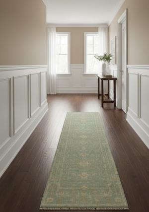 Muted Aqua Blue Floral Transitional 3X10 Oriental Runner Rug