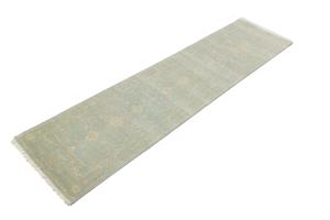 Muted Aqua Blue Floral Transitional 3X10 Oriental Runner Rug