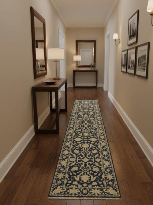 Muted Blue Floral Transitional 3X12 Oriental Runner Rug